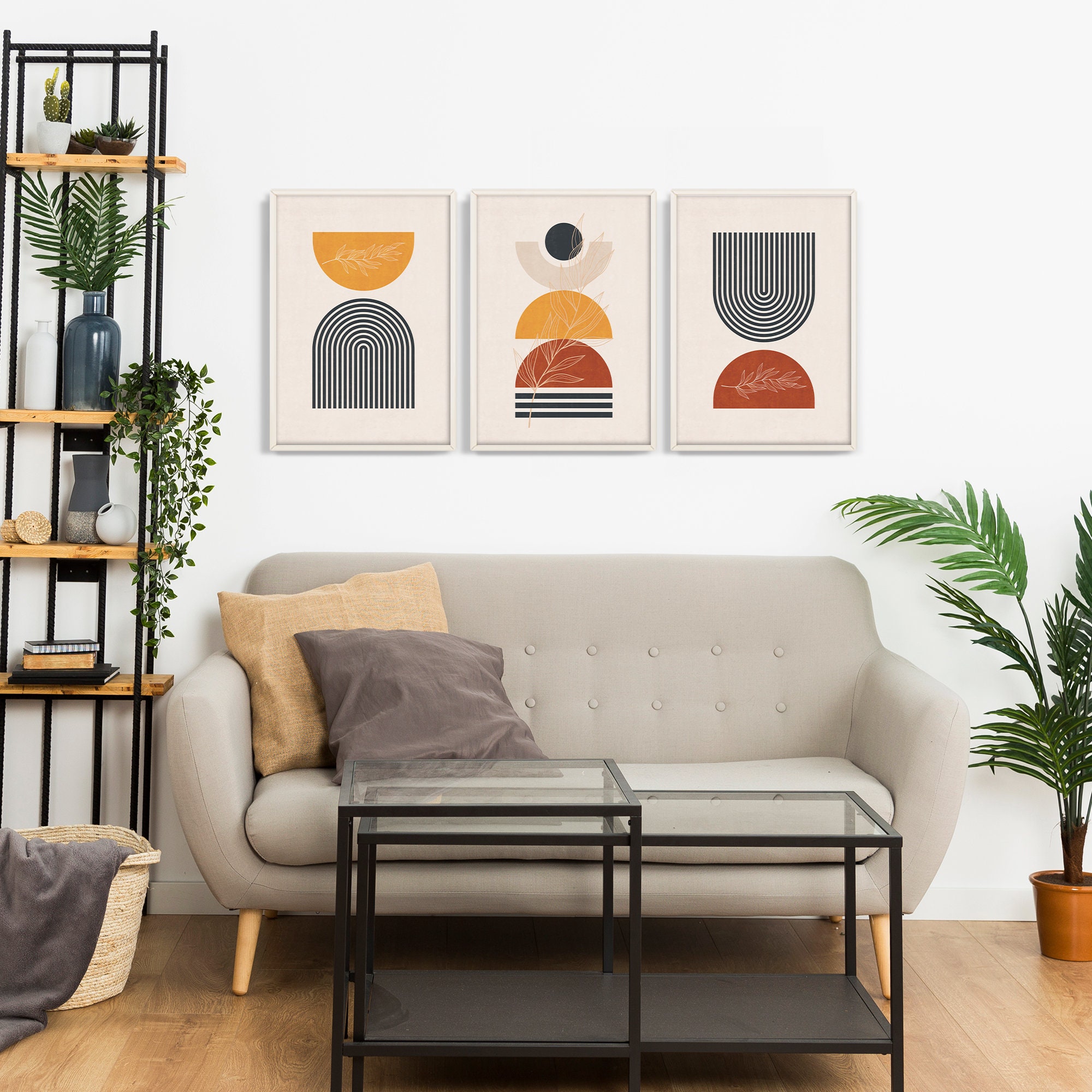 Mid Century Living Room Wall Decor Geometric Set of 3 Wall Art | Etsy