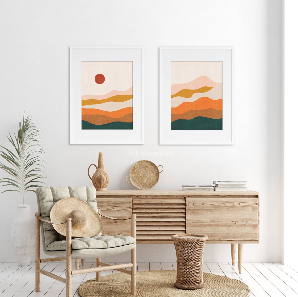Abstract Mountain Wall Art Set of 2 Prints Mid Century Modern Etsy