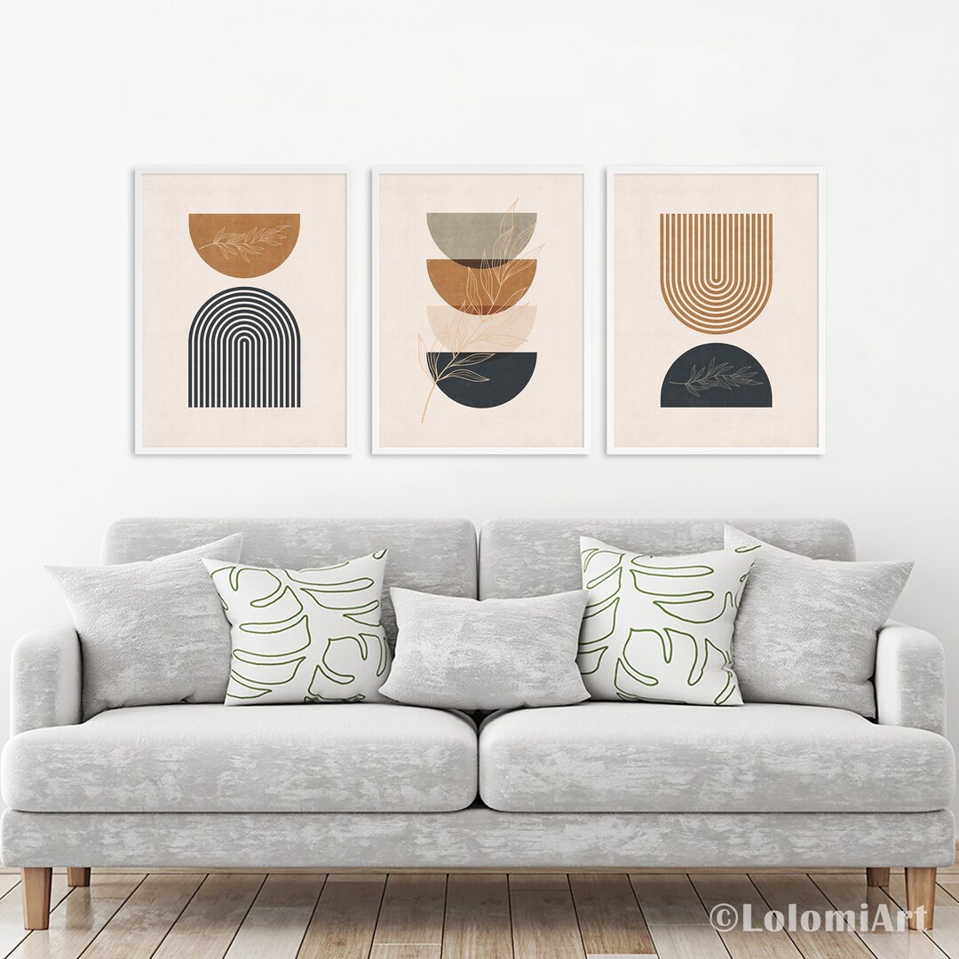 Mid Century Modern Wall Art Gallery, Set of 3 Art Prints, Bedroom Wall