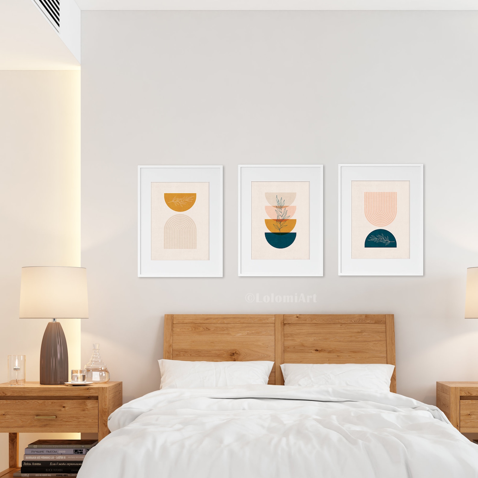 Mid Century Modern Wall Art Gallery Print Set of 3, Bedroom Wall Decor Over the Bed, 3 Piece ...