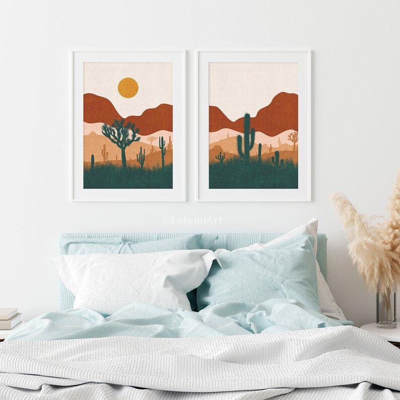 Desert print set of 2, abstract wall art printable, southwestern wall decor, mid century modern art, arizona mountain sunset art print image 5