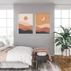 Sun and Moon Wall Art Set of 2 Prints, Boho Landscape Sun and Moon ...