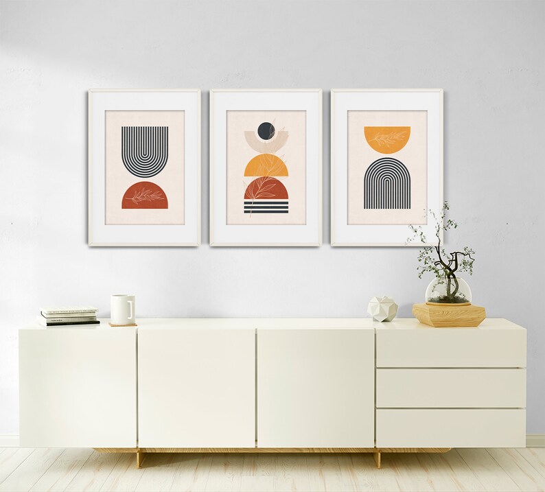 Mid Century Living Room Wall Decor Geometric Set of 3 Wall Art | Etsy