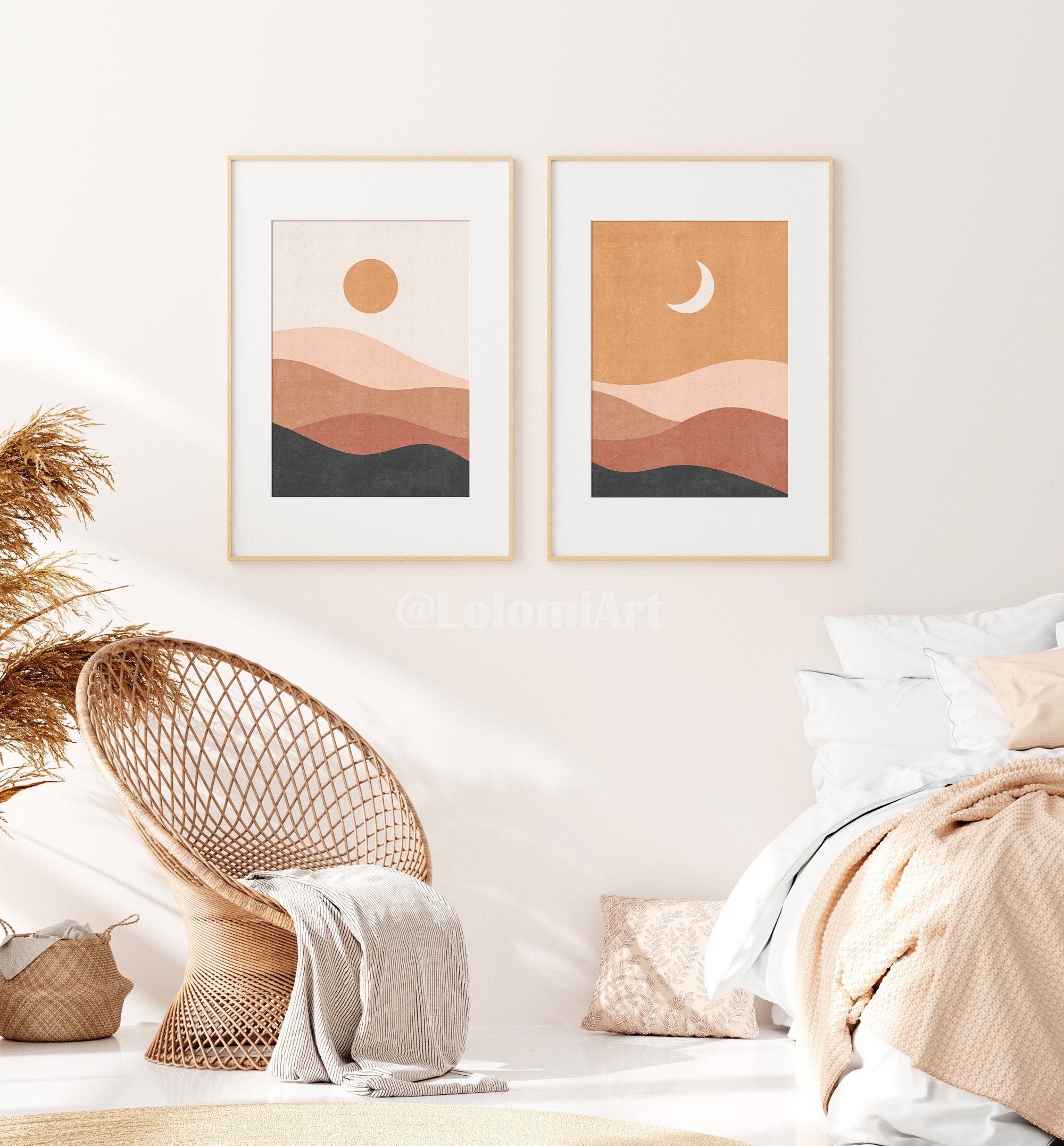 Sun and Moon Wall Art Set of 2 Prints Boho Landscape Sun and - Etsy