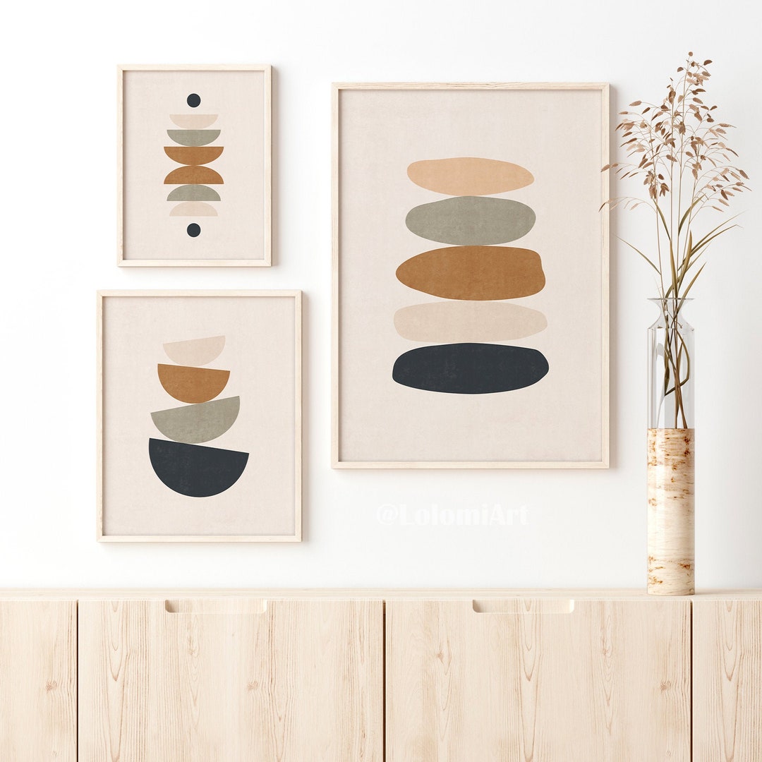 Set of 3 Wall Art, Geometric Art Set, Mid Century Modern Wall Art