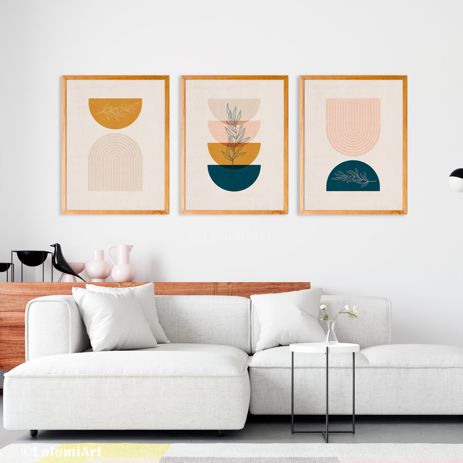 Mid Century Modern Wall Art Gallery Print Set of 3, Bedroom Wall Decor Over the Bed, 3 Piece ...