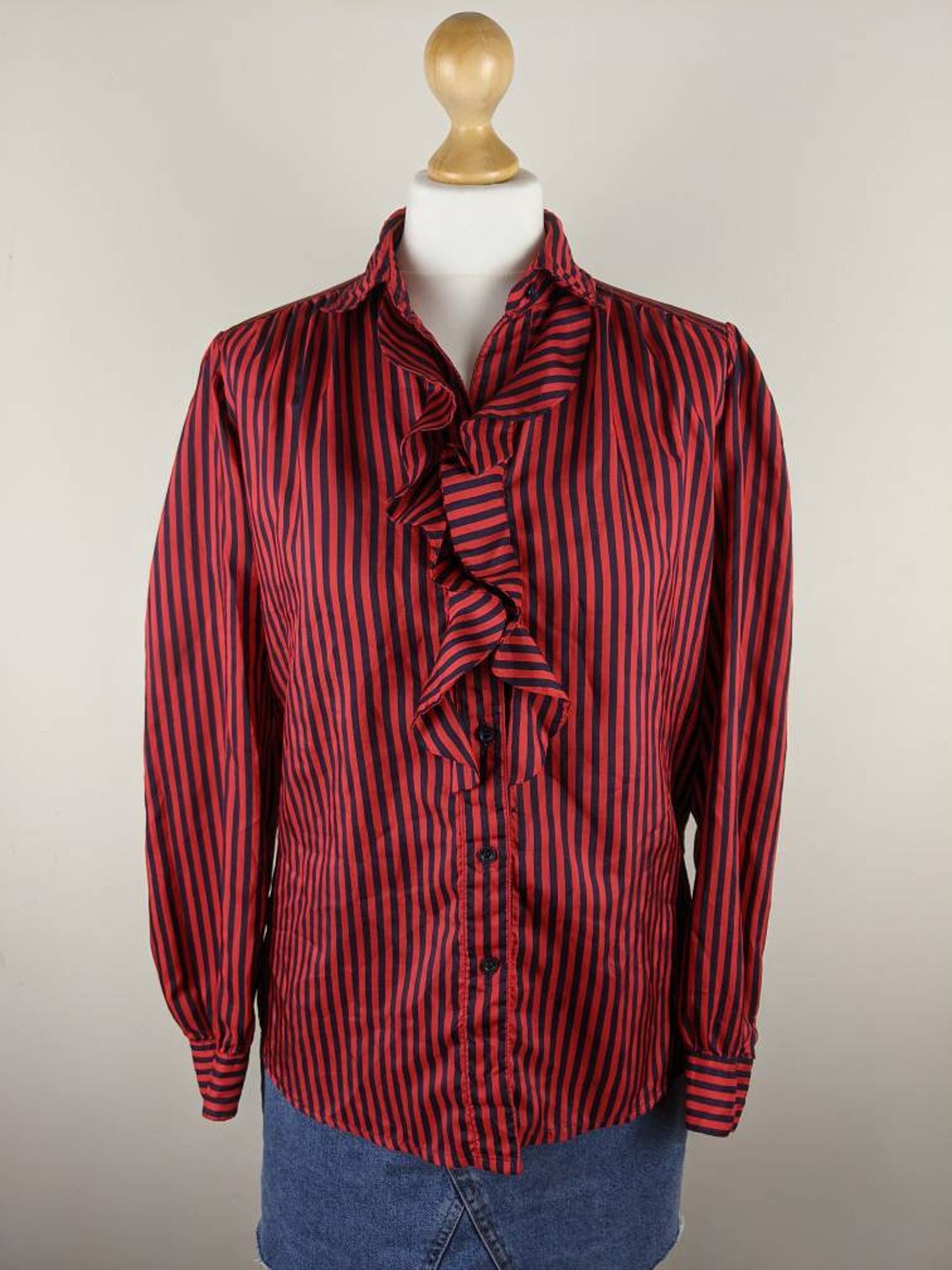 Rouge et noir Chemise rayée Blouse rayée Col volant avant Etsy