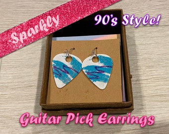 Sparkling 90's Retro Guitar Pick Earrings for Women and Girls.