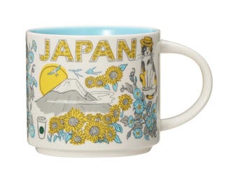 Tazza Starbucks Japan della serie "Been There" / Gatto con fiori di ciliegio e Monte Fuji, da collezione, 414 ml