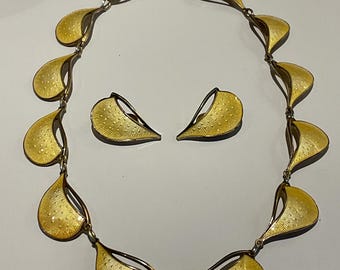Ivar Holth Norway Yellow Enamel on Silver Necklace and Earrings Set