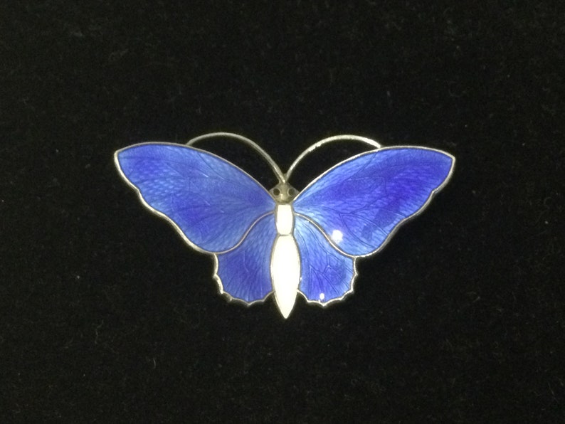 Aksel Holmsen Norway Enamel Blue Butterfly Brooch image 1