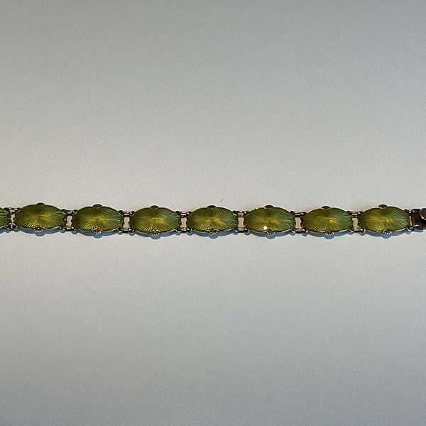 Ivar Holth Norway Enamel on Silver Olive Green Panel Bracelet