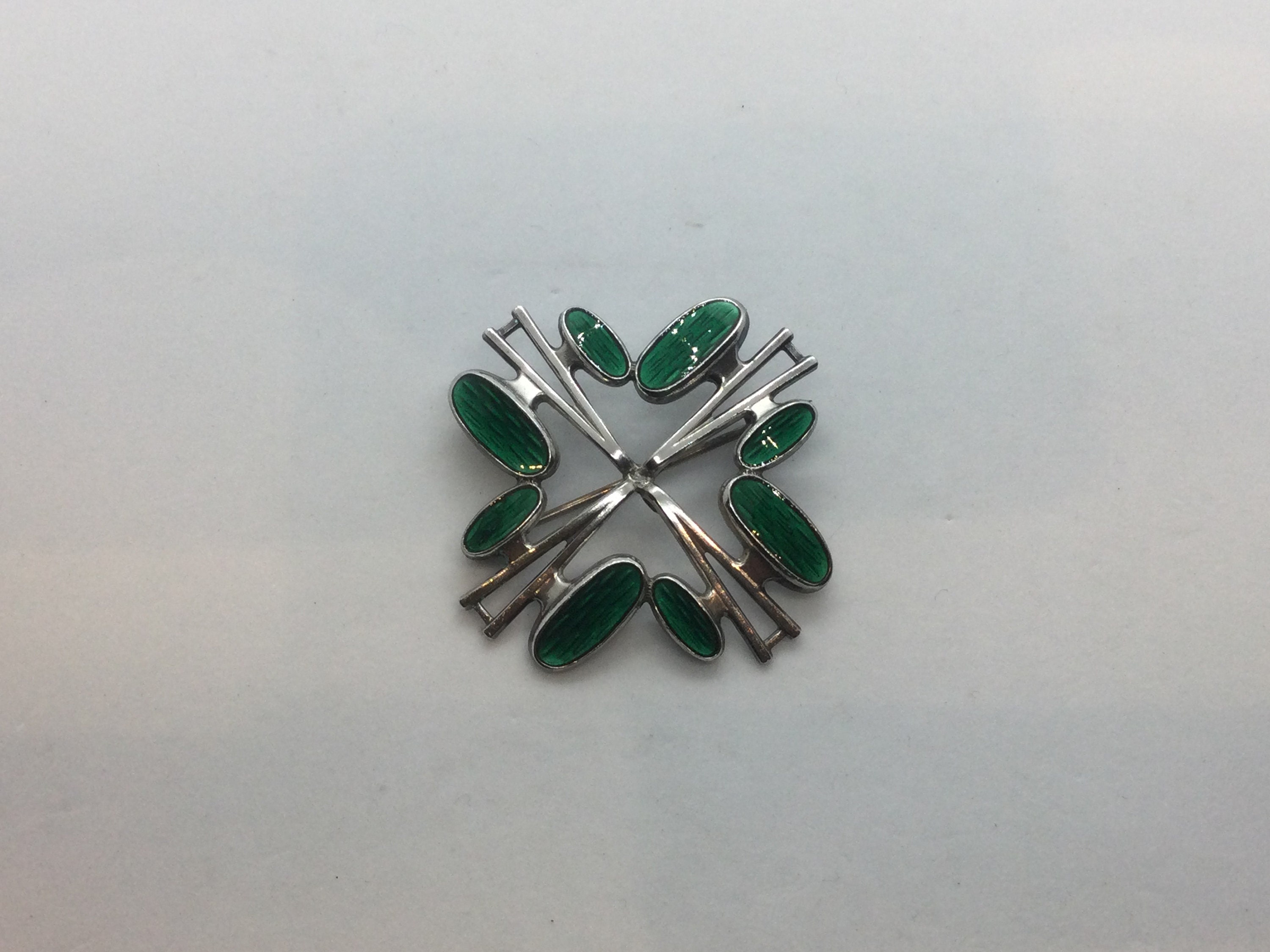 Vintage 40s Albert Scharning Brooch Sterling Silver Enamel Leaf Pin – Norway