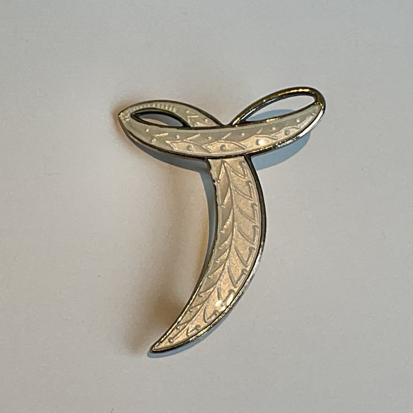 Aksel Holmsen Norway White Enamel on Silver J Brooch