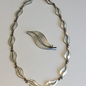 Aksel Holmsen Norway White Enamel Necklace and Brooch Set