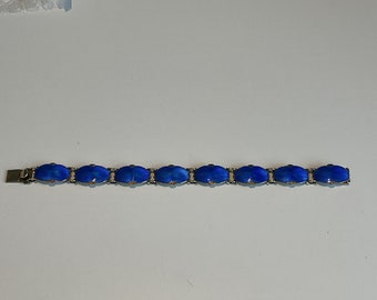 Ivar Holth Norway Royal Blue Enamel on Silver Panel Bracelet