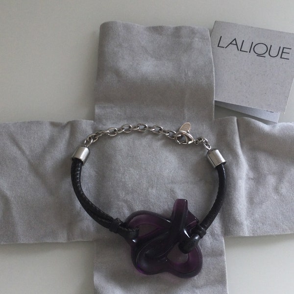 Lalique France Crystal & Leder Coeur Twin Heart Armband in Box