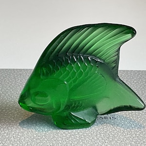 Lalique Green Angel Fish Crystal Figure Signed Lalique France in Original Box