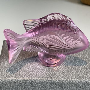 Lalique Rose Pink Damsel Fish Figure Signed Lalique France in Original Box