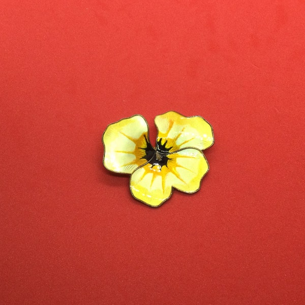 David Andersen Norway Yellow Enamel on Silver Pansy Brooch