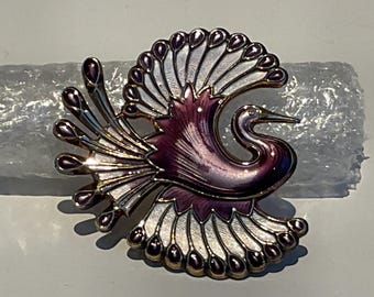 David Anderson Norway Purple Enamel on Silver Bird Of Paradise Brooch