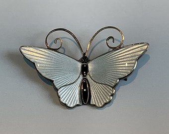 David Anderson Norway White Enamel on Silver Butterfly Brooch