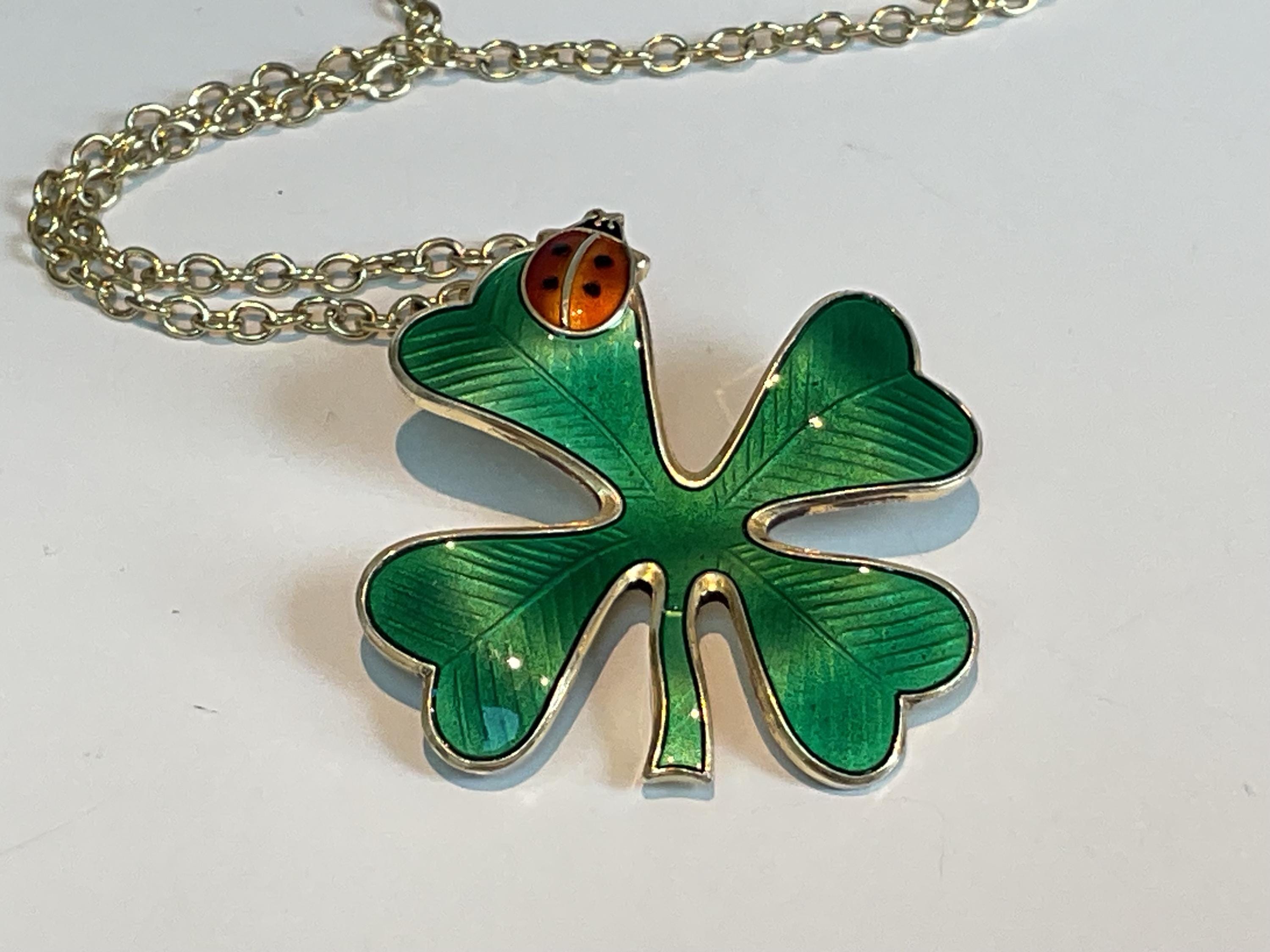 David Anderson Norway Four Leaf Clover & Ladybird Pendant or