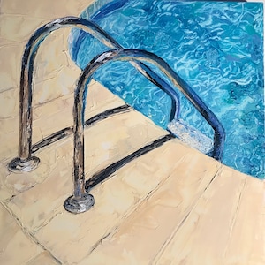 Swimming Pool Ladder Art Print: Turquoise Summer Home Decor