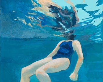 Underwater Swimming Pool Art Print: Teal Caribbean Decor