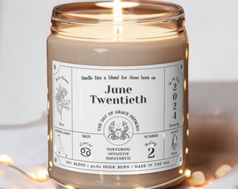 Zodiac Candle Birthdate Gift for Bestfriend | Aesthetic Soy Candle Home Decor | Astrology Cancer Birthday Manifestation & Intention Candles