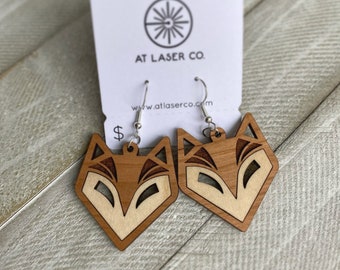 Laser Cut Wooden Fox Earrings Hand Made in MN!