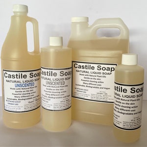 Castile  liquid Soap, Natural Soap base, Concentrated Cleaner, Castile Shampoo, BodyWash, Essential Oil Peppermint Lavender lemongrass soap