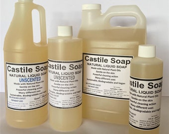 Castile  liquid Soap, Natural Soap base, Concentrated Cleaner, Castile Shampoo, BodyWash, Essential Oil Peppermint Lavender lemongrass soap