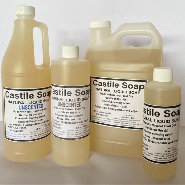 Castile  liquid Soap, Natural Soap base, Concentrated Cleaner, Castile Shampoo, BodyWash, Essential Oil Peppermint Lavender lemongrass soap