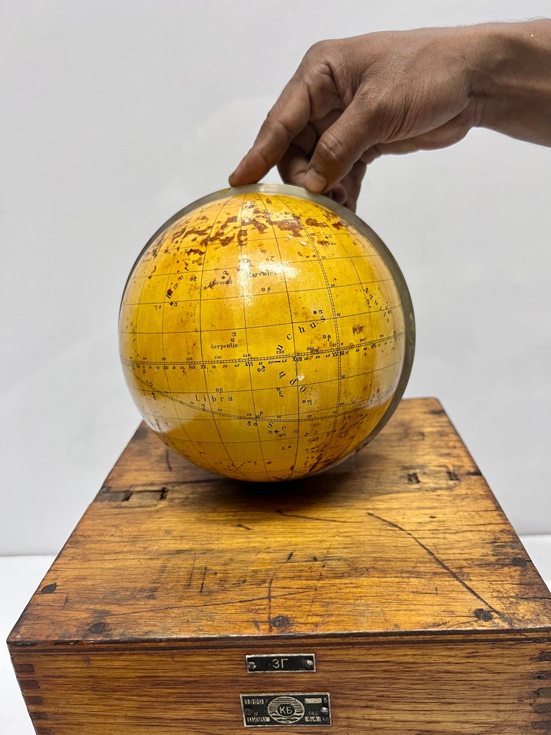 Maritime Navigational Mid Century Russian Star Celestial Ship Globe in Original Wooden Case Made in USSR image 7