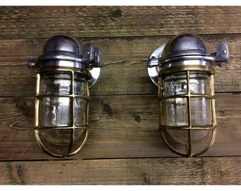 Japanese Naval Patt Aluminum Passageway Wall Light – Brass Cage 2 Pieces