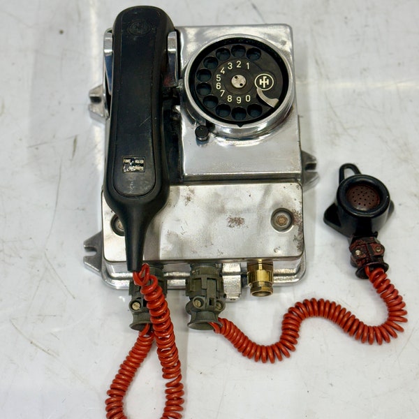Original Ship Salvaged Funke + Huster Vintage Aluminum polish 4300 Essen Antique Wall Telephone - W. Germany