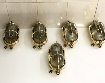 Replica Marine Antique Ship Brass Metal Indoor/Outdoor Wall Ceiling Mount Bulkhead Light Lot of 5