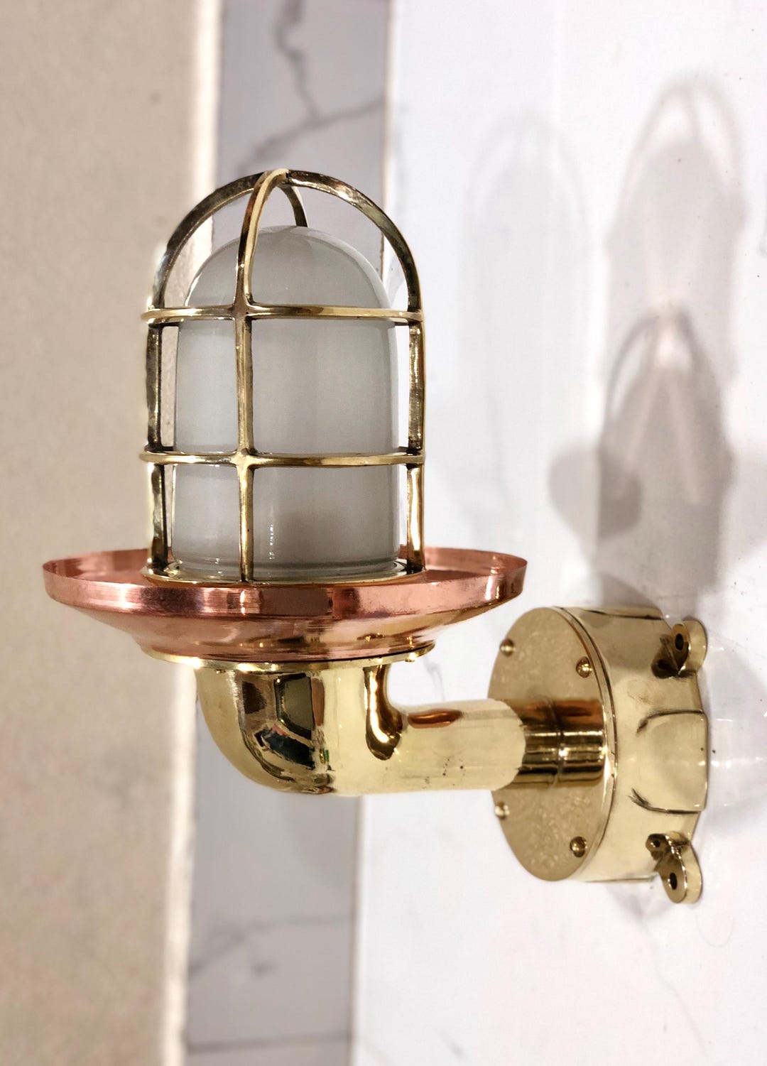 White Glass Handcrafted Casting Brass Metal Wall Mount Sconce Lamp