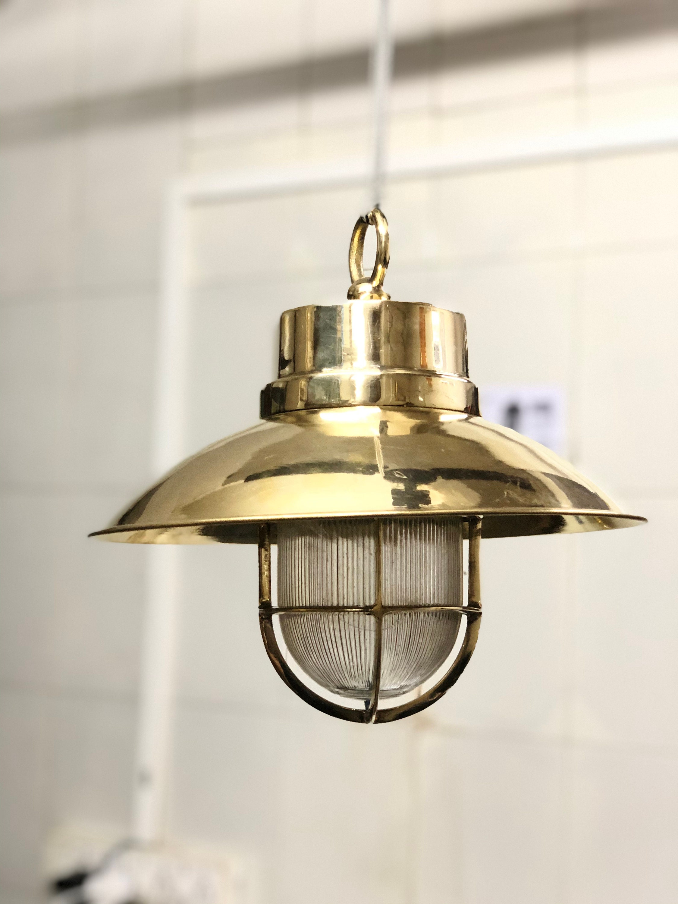 Maritime Salvaged Pendant Light Vintage Brass Navigation Hanging Passage Lamp 
