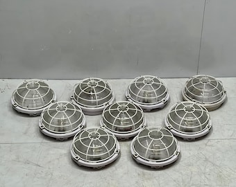 Ship Salvage Aluminum Ceiling/Wall Mount White Bulkhead Deck Light - Target Cage Set of 9