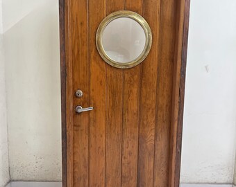 Nautical Antique Refurbish Heavy Vintage Ship Wooden Door with Brass Porthole Window
