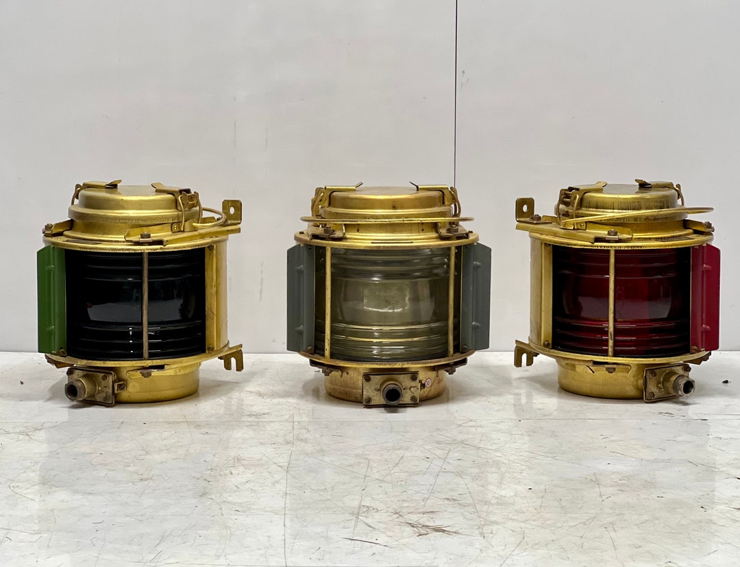 Vintage Ship Navigation Lights Small Brass Starboard Post Mounted