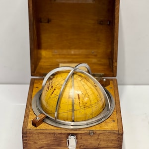 Maritime Navigational Mid Century Russian Star Celestial Ship Globe in Original Wooden Case Made in USSR image 1