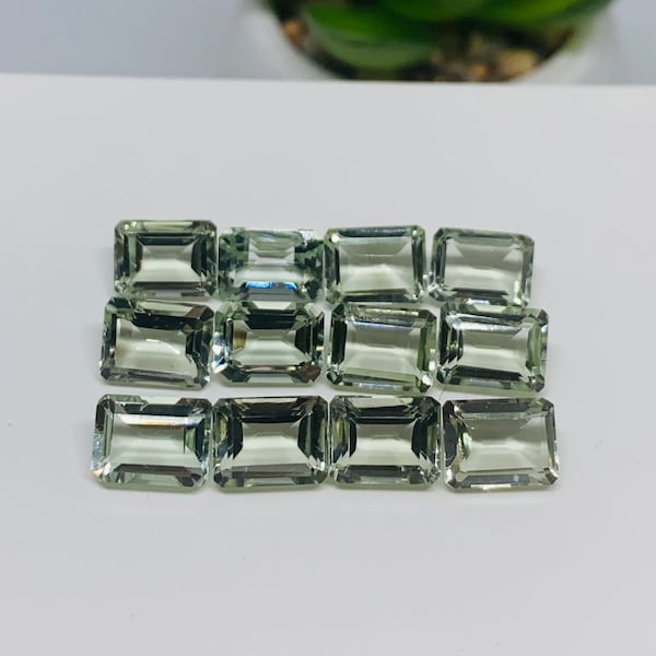 Prasiolite Faceted 6x8 MM Rectangele - Pack of 2 Pcs - AAA Quality - Natural  color -  Natural Prasiolite Stone- Green Amethyst loose stone