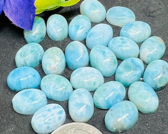 Larimar Cabochon • 10x14 mm Size • Pack of 2 Pcs • Natural Larimar Oval Cabochon • Larimar Cabs • Origin Dominican Republic