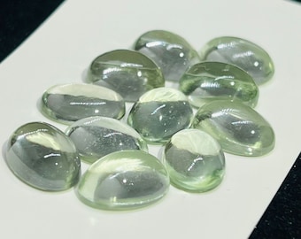 Cabochon ovali di prasiolite 10 x 14 mm - Confezione da 2 pezzi - Qualità AAA - Colore naturale - Pietra di prasiolite naturale - Pietra sciolta di ametista verde