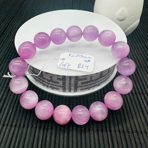 Kunzite Round Bracelet - 12.50 mm Size - Code B24  - 4A Quality - Natural Kunzite Bracelet - Length 7.5 Inch