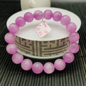 Kunzite Bracelet - 12 mm Size - Code# C6  - AAAA Quality - Natural Kunzite Round Bracelet - Length 7.5 Inch