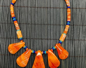 Spiny Oyster Shell Necklace  •  AAA Quality • Natural Spiny oyster Shell • Shell Necklace • Orange Color